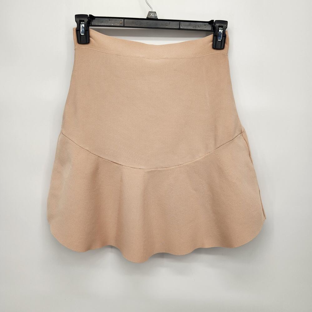 BCBGMaxazria Bare Pink Ribbed High-Low Ruffle Mini Skirt Women's Size L - Picture 9 of 9